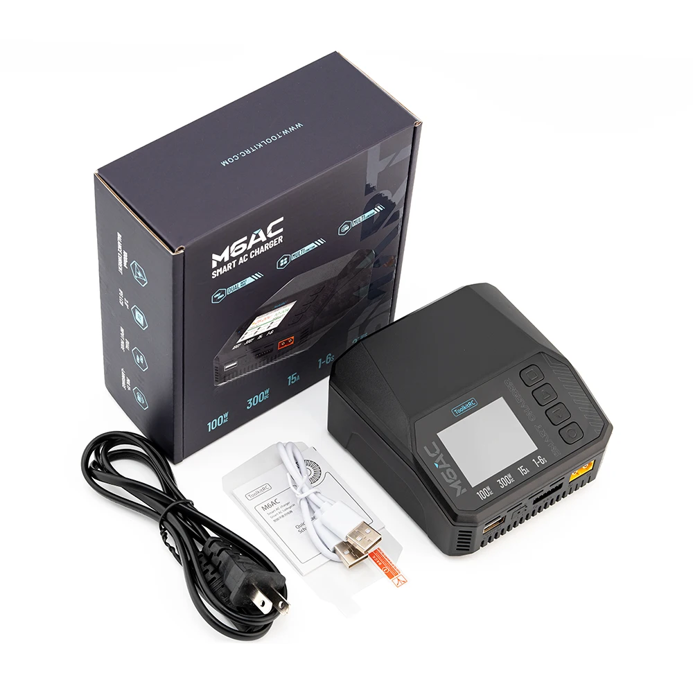

ToolkitRC M6AC AC 100W DC 300W MAX Смарт-зарядное устройство с двойным входом Баланс батареи 15A для 1-6S Lipo LiHV Lion NiMh Pb Cell