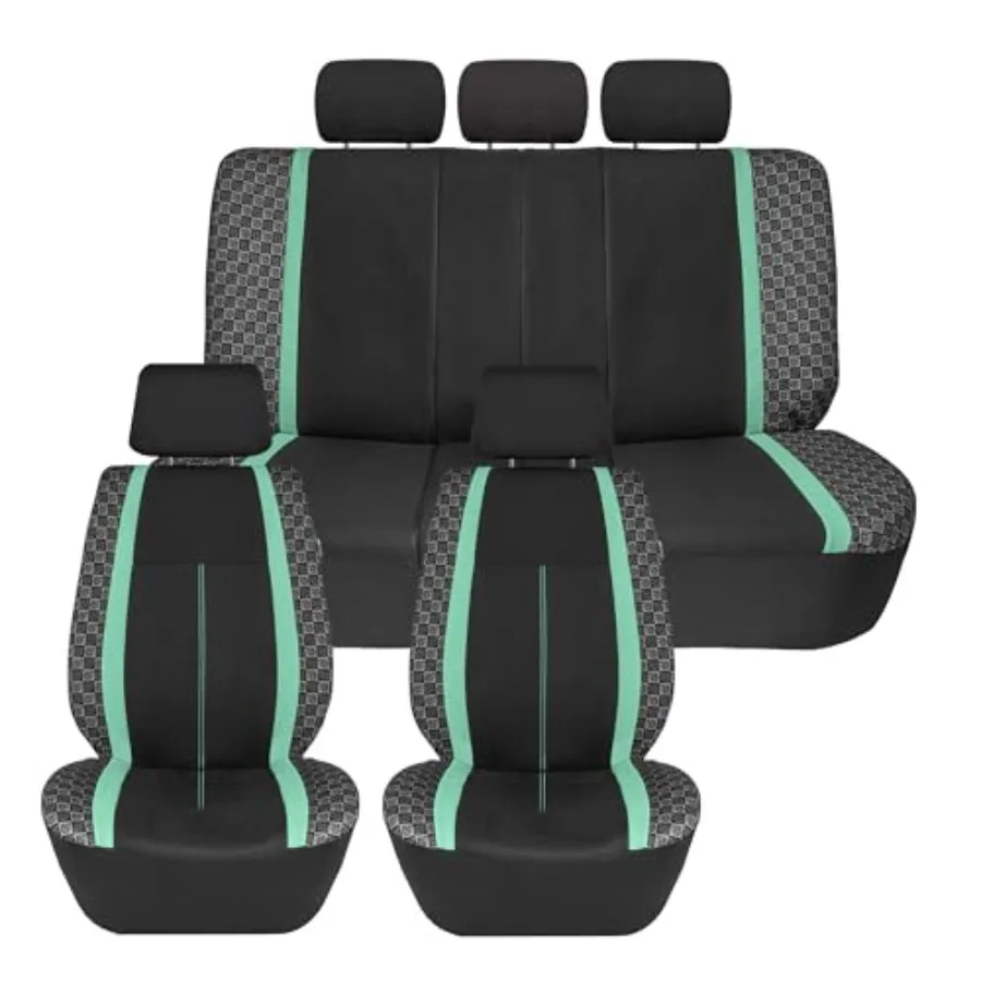 

™ Checker Car Seat Covers Universal Fit Interior Accessories Full Set Seat Cover Combo Steering Wheel Cover and Seat Belt Pads,