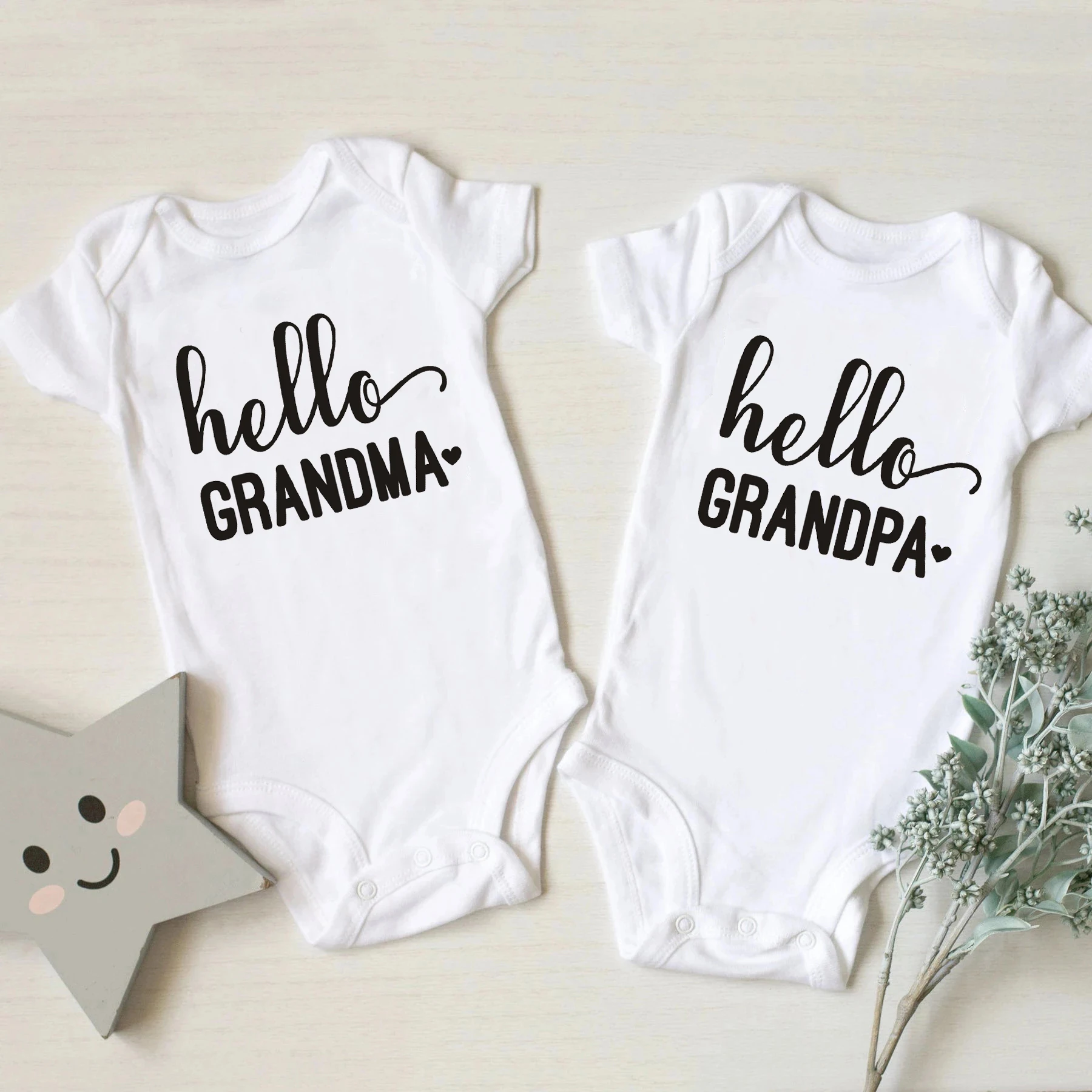 

Hello Grandma Grandpa Newborn Baby Rompers Summer Bodysuits Announcement Pregnancy Infant Toddler Clothes New Grandpa/ma Gifts