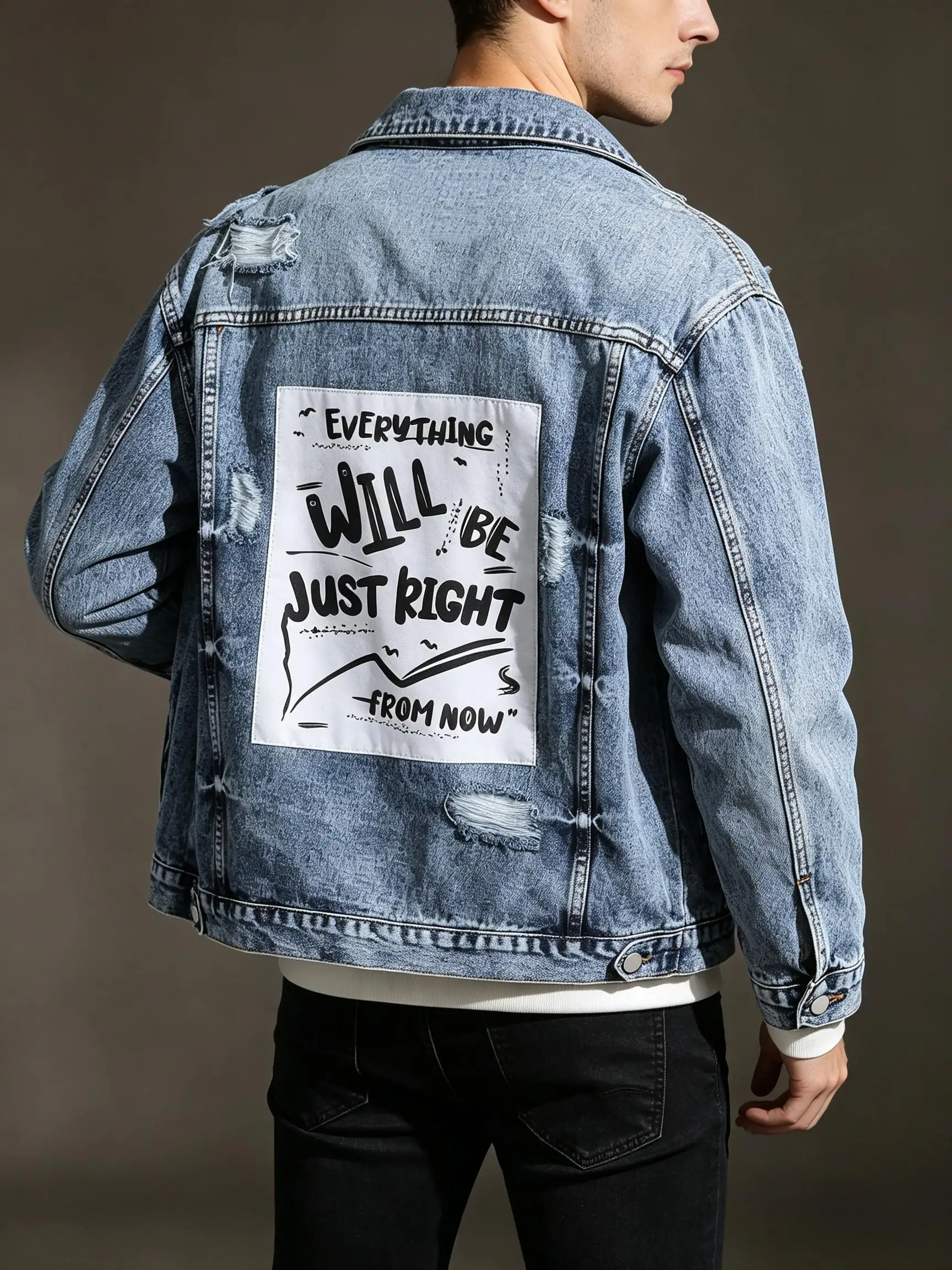 USA Flag Patch Light Denim Jacket, Men's Street Style Lightweight Outerwear, Patriotic American Fashion, Stylish Gift for Husban