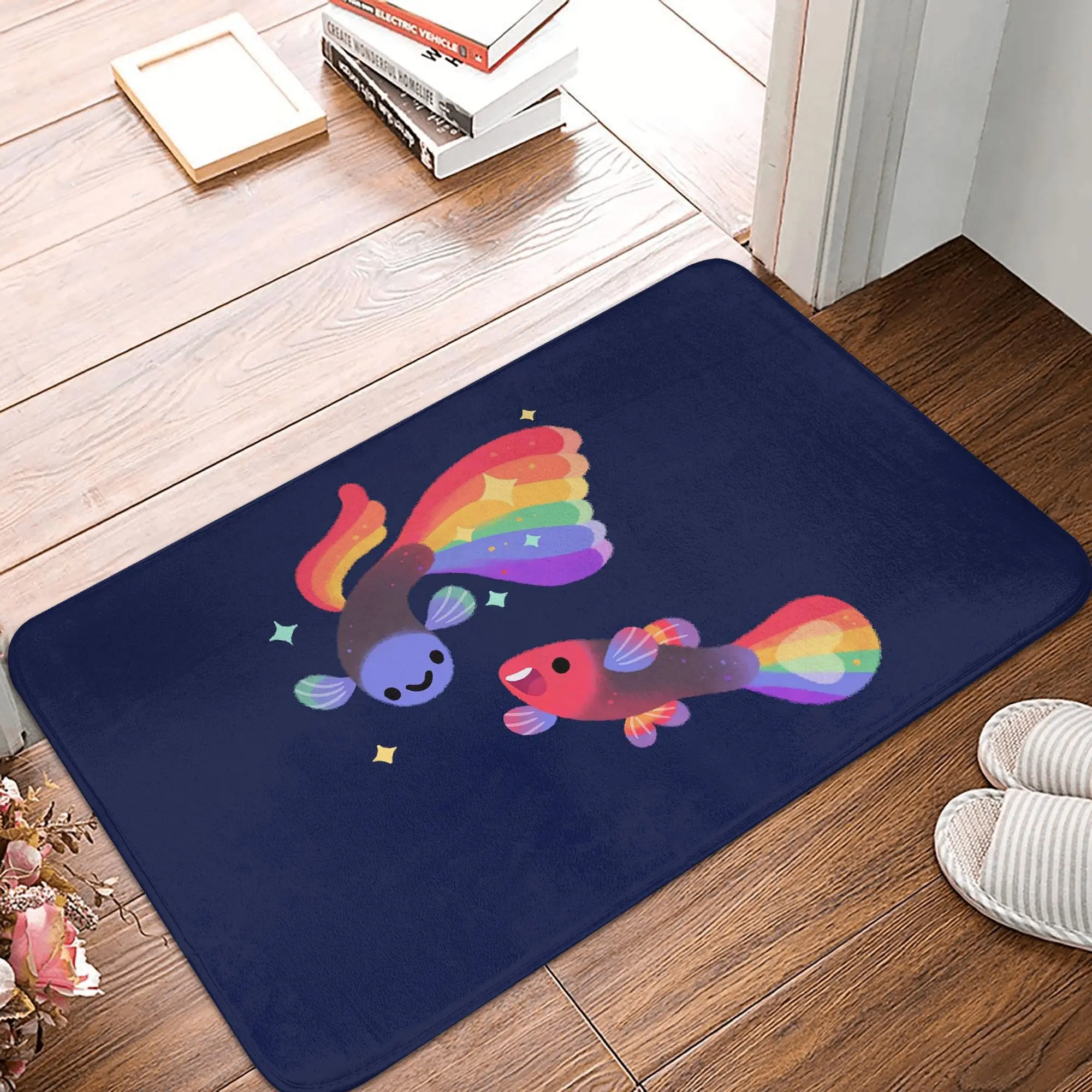 Arco-íris guppy antiderrapante capacho tapete absorvente tapete para entrada da cozinha casa banheiro footpad esteiras