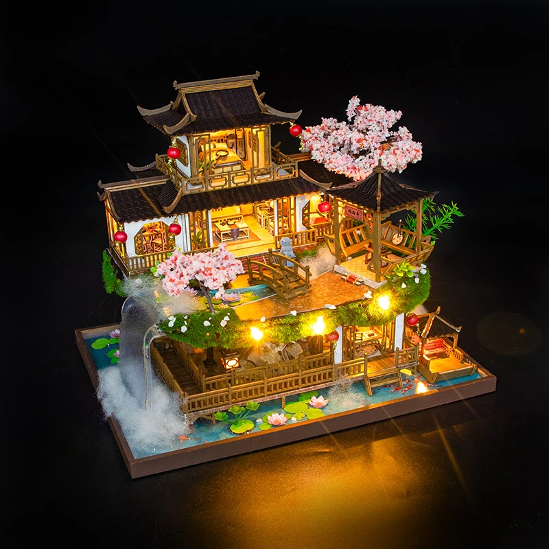Casa del paese delle fiabe fai-da-te Casa Kit modello in miniatura in legno Puzzle 3D Case delle bambole giapponesi con mobili Casa delle bambole per regali di amici