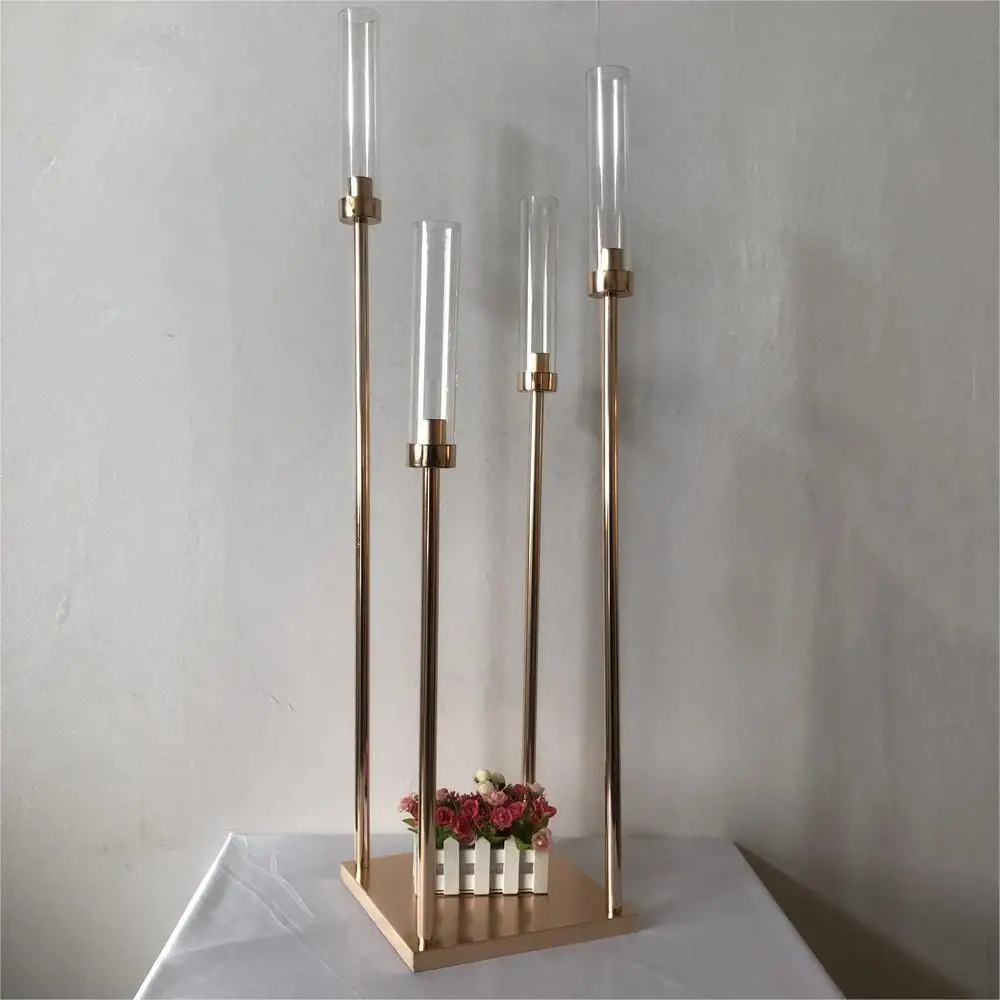 10PCS Metal Candle Holders 4 Arms Candlestick Vases Wedding Table Centerpiece Candelabra Pillar Stand Road Lead Party Decoration