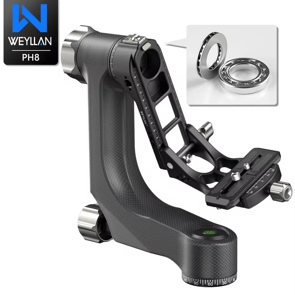 

WEYLLAN Professional Gimbal Tripod Head PH8 Carbon Fiber Heavy Duty Arca Swiss Q.R Plate Max Load 15kg for Camera Telescope New