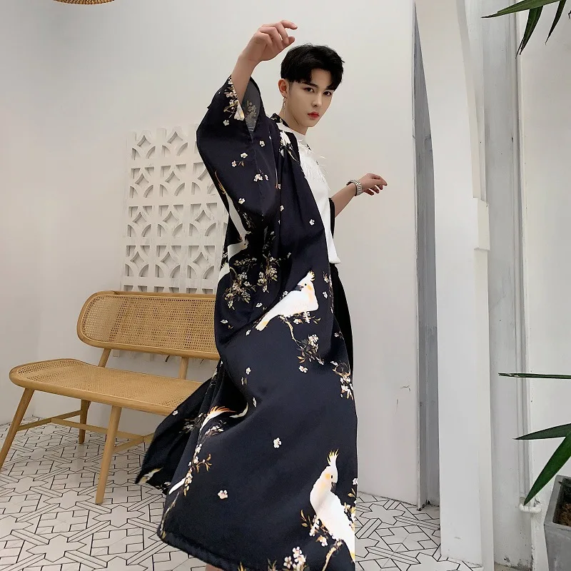 Wysokiej jakości Yukata Haori mężczyźni japoński długi kardigan Kimono samuraj kostium odzież nocna kurtka szata Kimono Yukata Haori