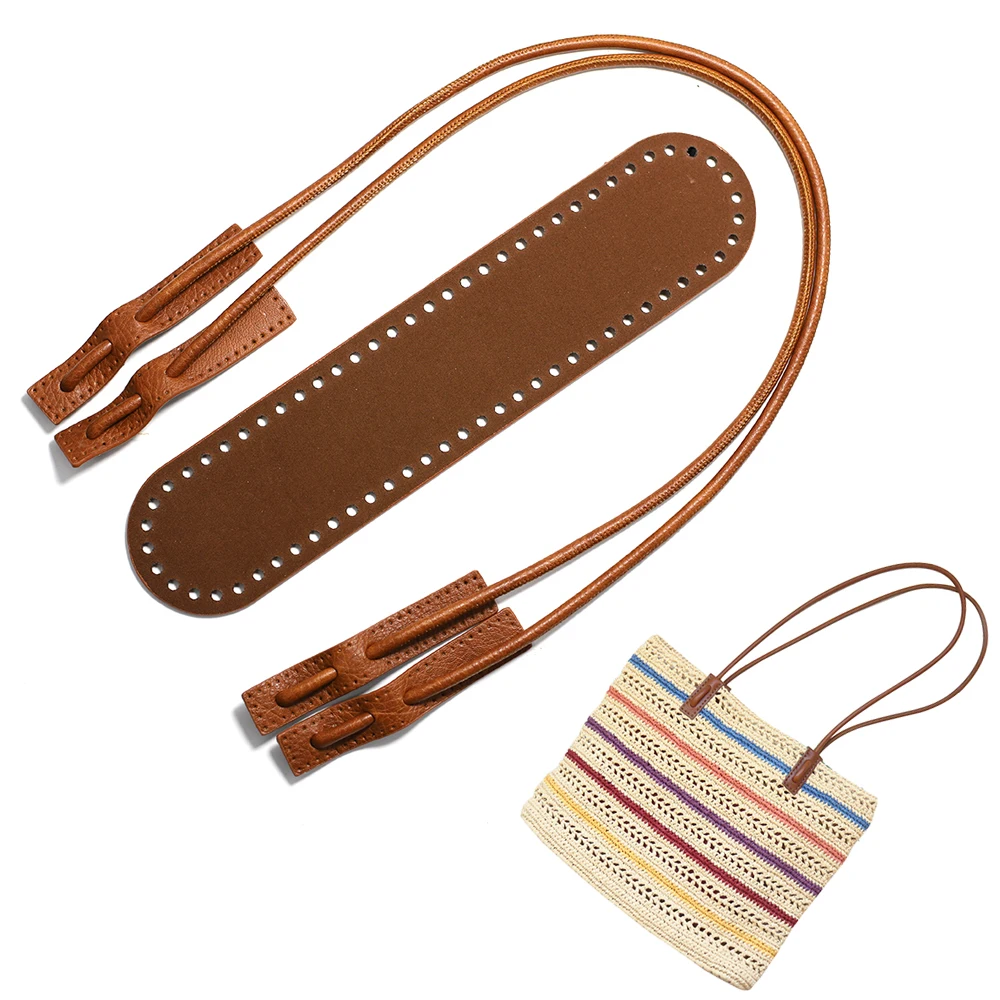 

Leather Bag Strap Handmade Handbag Woven Material Set DIY Knitting Bags Bottom Shoulder Underarm Bag Crochet Accessories Brown