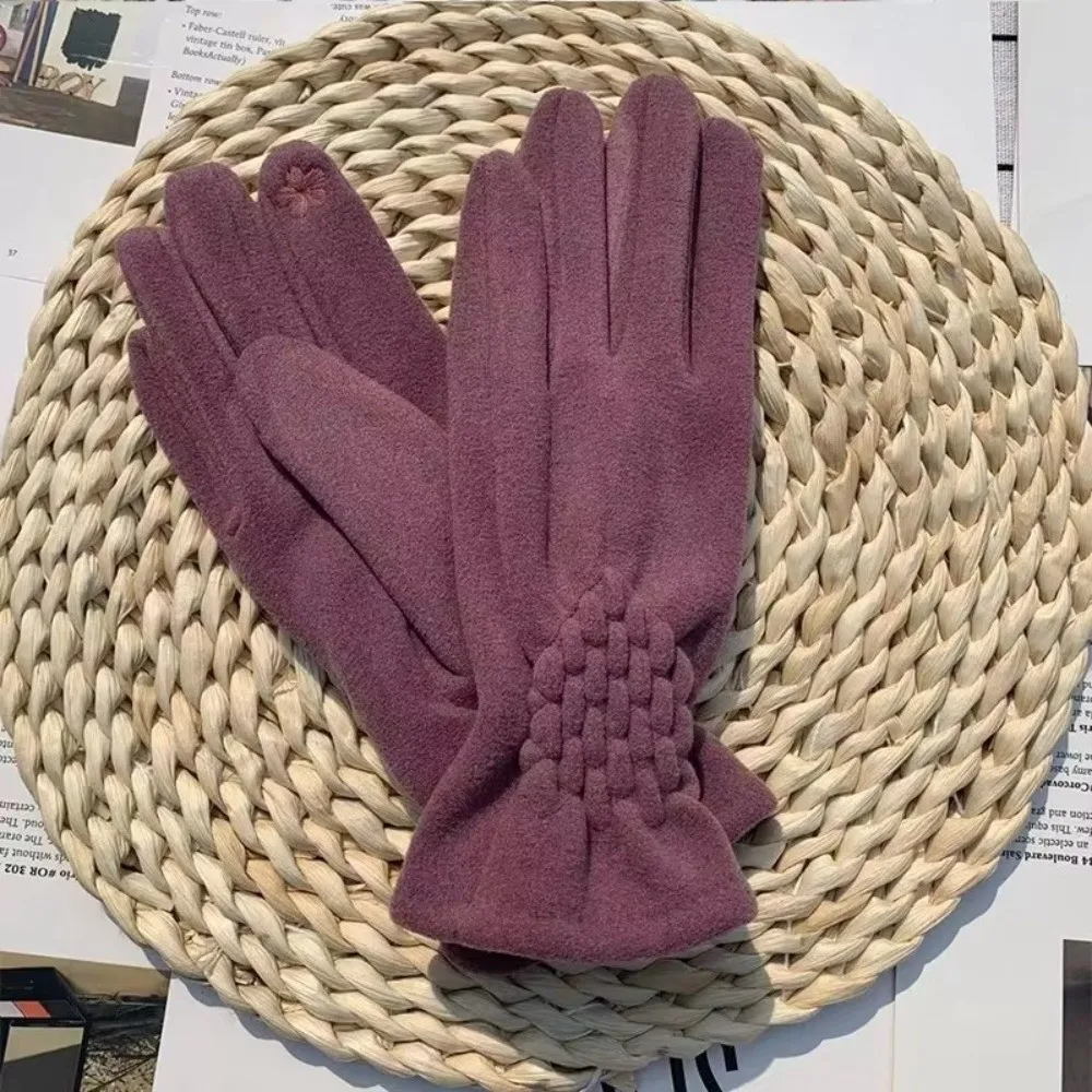 Elegant Thickened Suede Velvet Gloves Solid Color Touch Screen Gloves Keep Warm Windproof Winter Mittens Cycling