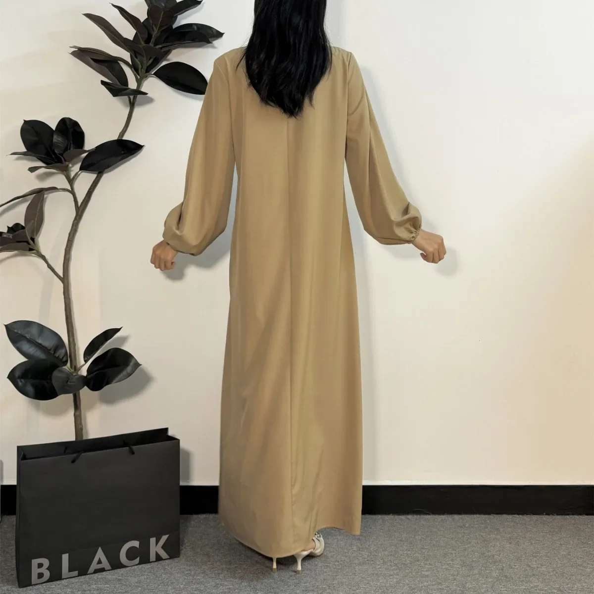 Muslim Dress Women Abayas Fashion Female Full Sleeve Prayer Dresses A-line Loose O-neck Casual Solid Long Ramadan Maxi Dresses