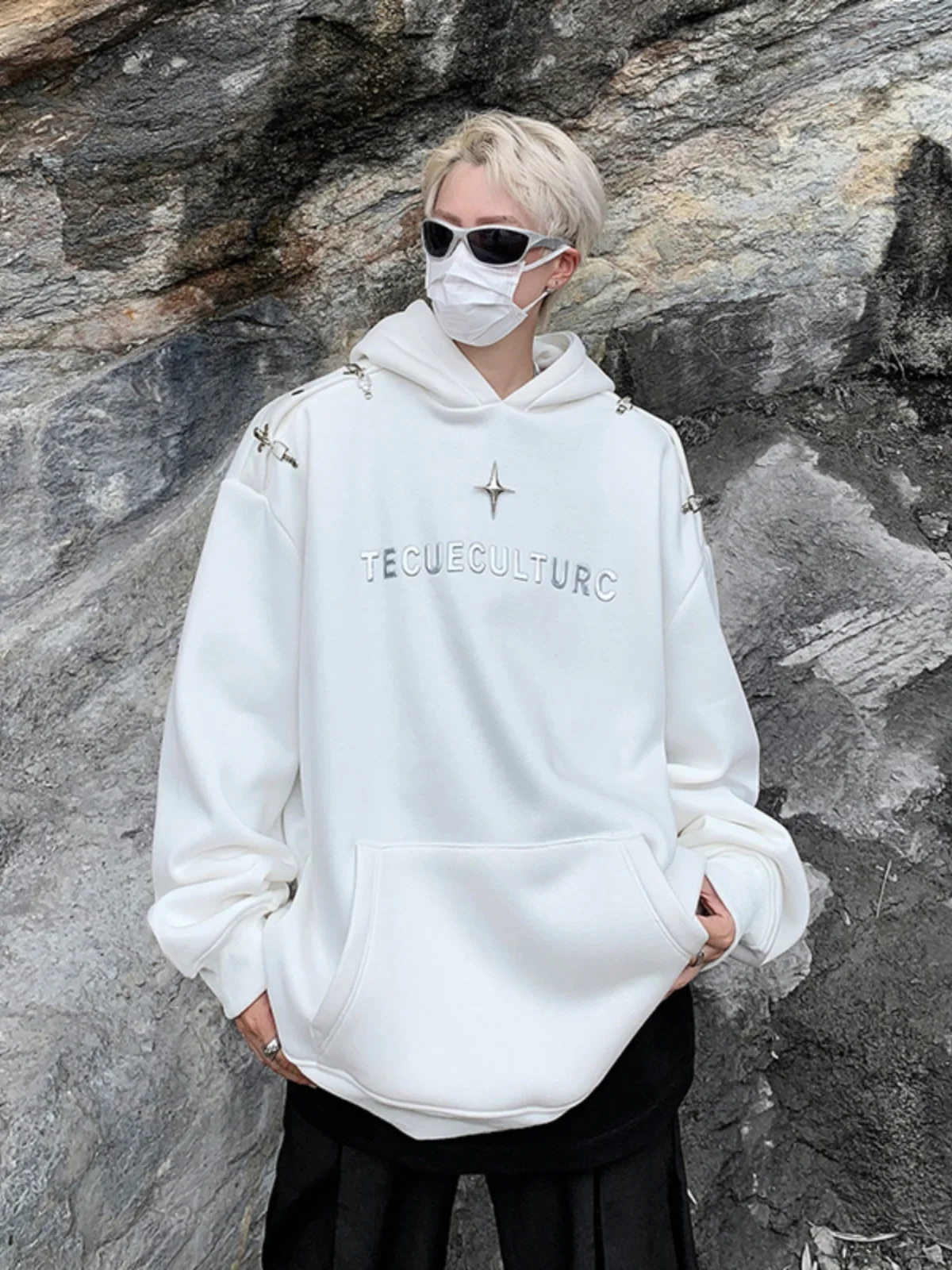 

Мужская толстовка в стиле американского хип-хопа, модная, плотная, износостойкая, белая, с капюшоном до плеч