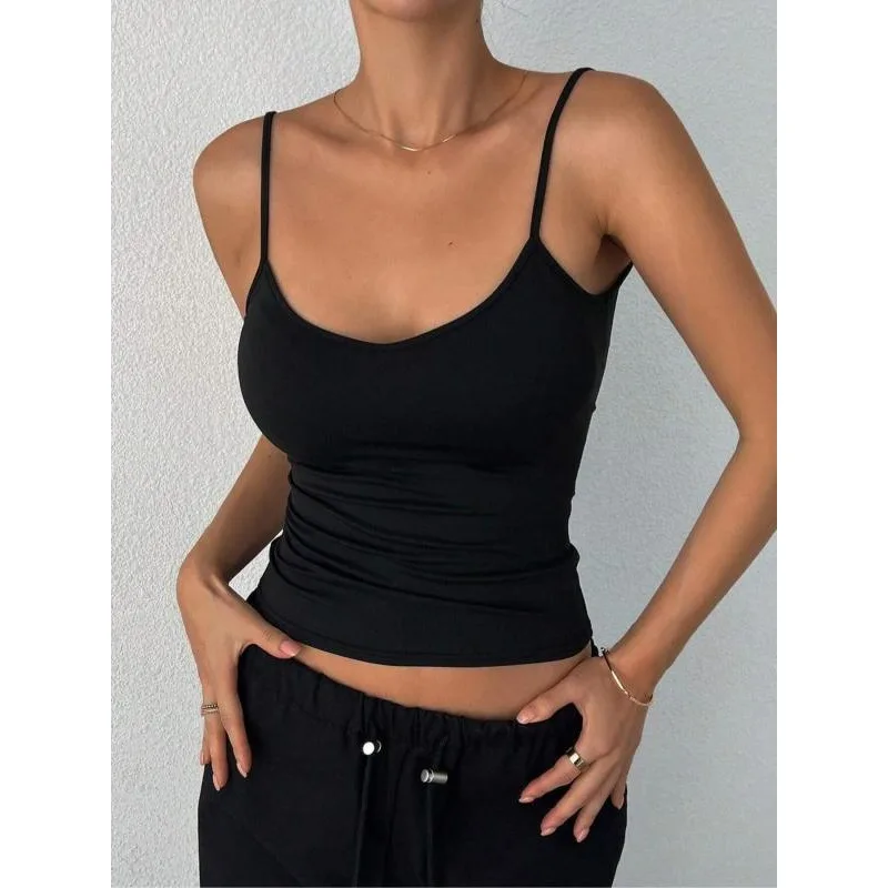 Plus Size Damen rückenfreies Cami Crop Top Sommer einfarbig lässig ärmelloses Streetwear Top