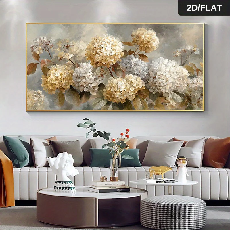 Large Frameless Canvas Wall Art,2D/Flat Large Modern Abstract Hydrangea Bouquet Canvas Wall Art - Unframed Hydrangea Flower Canv