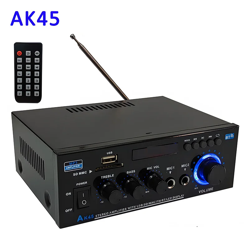 AK45 HiFi Digital Bluetooth Audio Amplifier MP3 Channel 2.0 Sound Power AMP stereo Home Automotive Car for Speakers MAX 350W*2