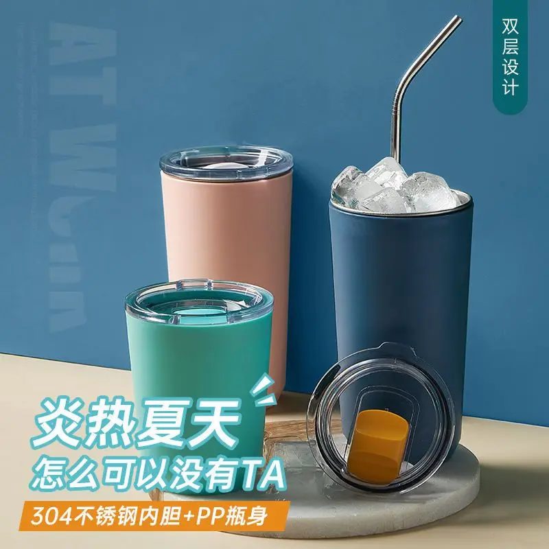 Coffee Cup Tea Thermal Mug Thermo Bottle Espresso Stainless Steel Straw Latte Chicaras Accessories PP Scald Proof Chinese 360ml