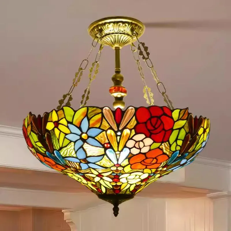 Tiffany Rose Pastoral Art Home Dining Room Light Bedroom Study Vintage Corridor Anti-Chandelier