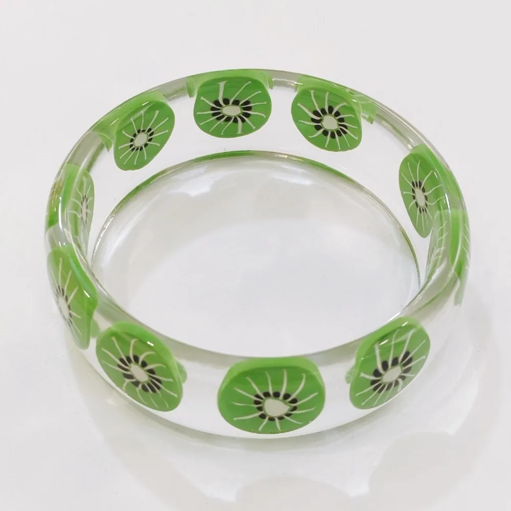 

Transparent Cartoon Fruit Acrylic Bangle Hand Ring Exaggerated Circular Geometric Bracelet Jewelry Vintage Wide Bracelet Party