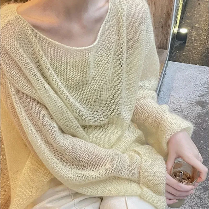 Pullovers Women Solid Summer Hollow Out Thin Fashion Loose Sun-proof Casual Cozy Popular Korean Style Office Young Basic Chic