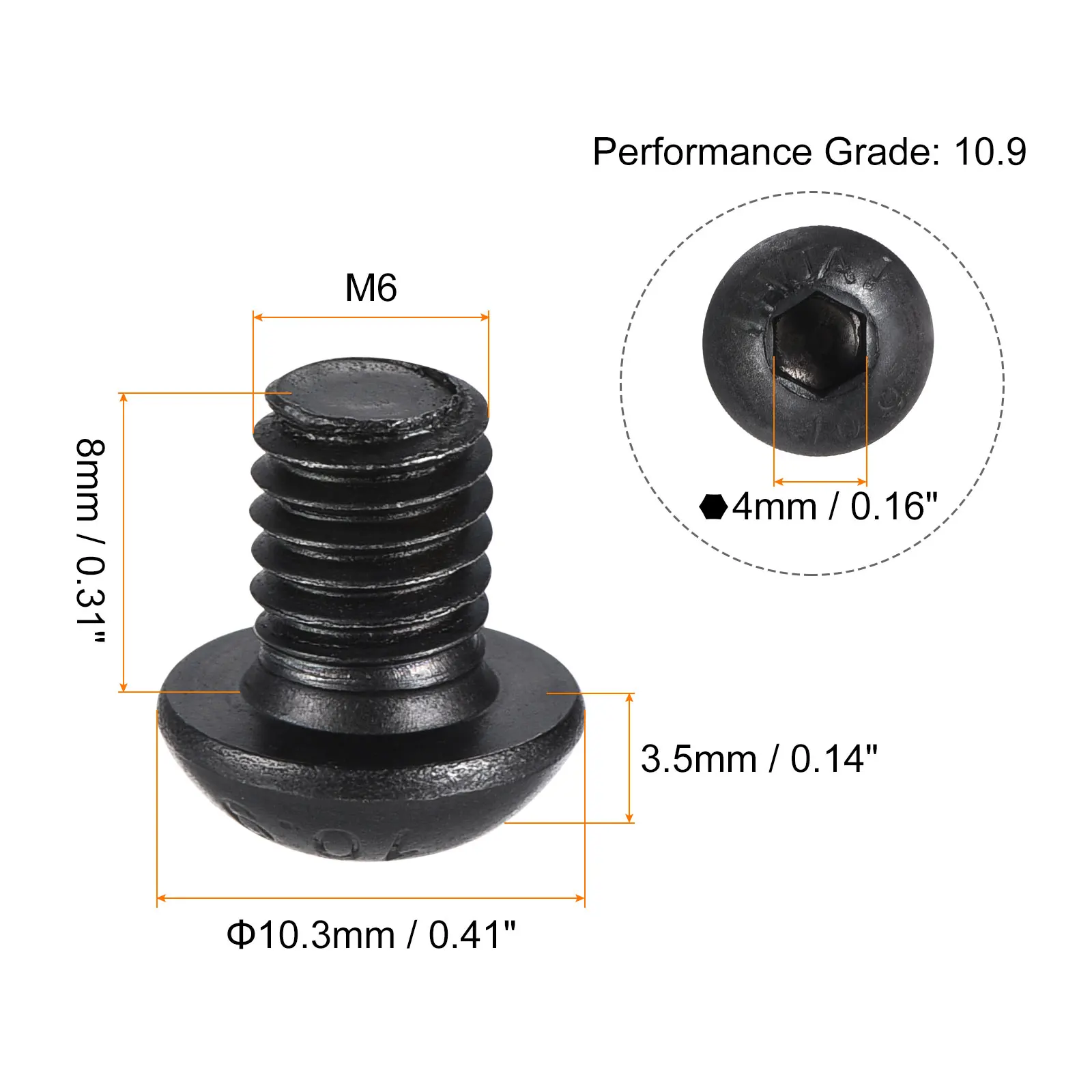 10-100pcs M6 Hex Socket Button Head Cap Bolts Screws 8/10/12/14/16/18/20/25/30/35/50/55mm Alloy Steel