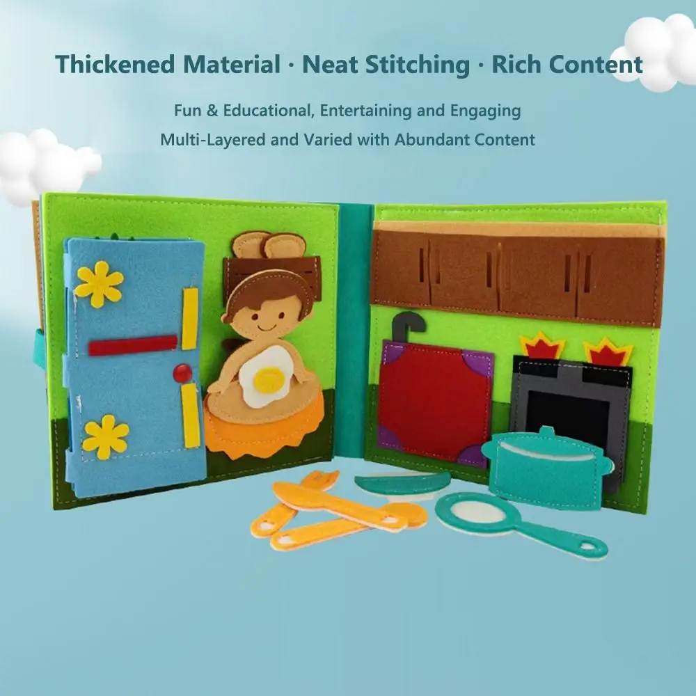 

Зручная для путешествий фетровая книга Монтессори, жизненные навыки, сделай сам, обучение, дошкольные когнитивные игры, тихая книга для малышей