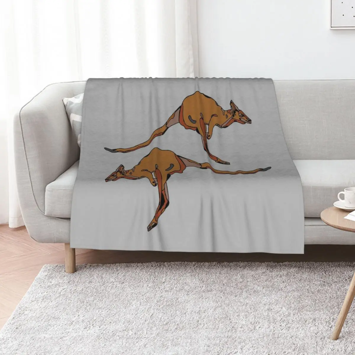 minimalistic jumping brown australian kangaroo illustration Throw Blanket Winter beds Baby Designers Blankets