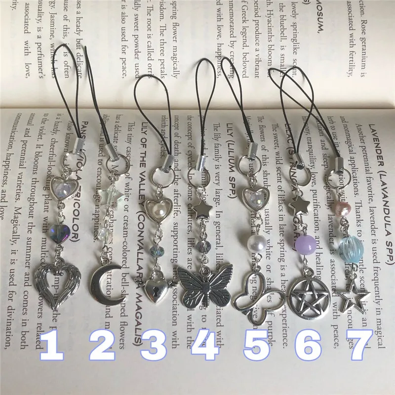 Enchanted Phone Charms，Pentacle, butterfly, pearl phone charm, fairy phone hang up，y2k