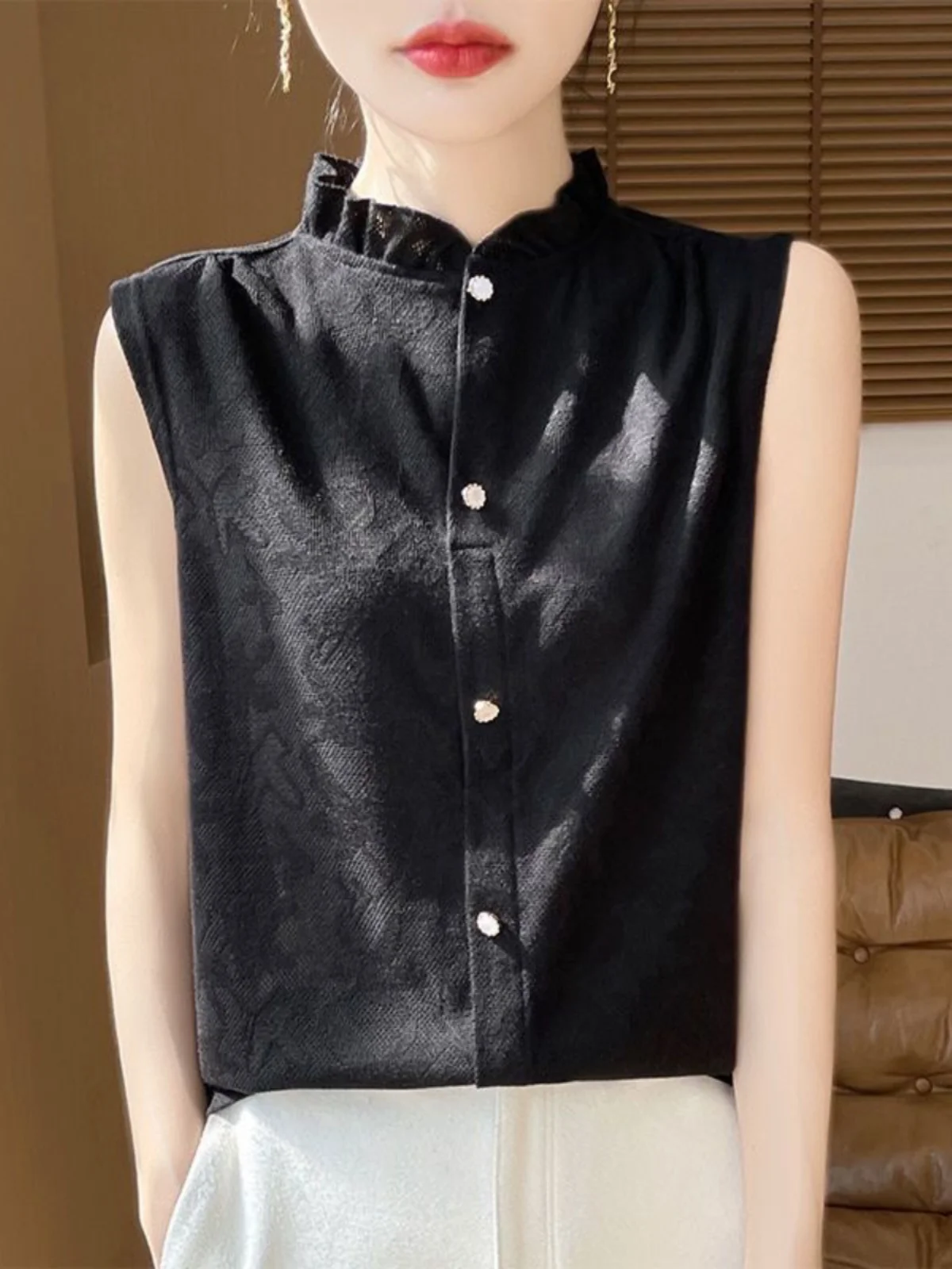 Lace Collar Wool Knitted Svel Vest Women Stand Collar Fake Collar Layering Inner Wear Wood Ain Svel Base S...