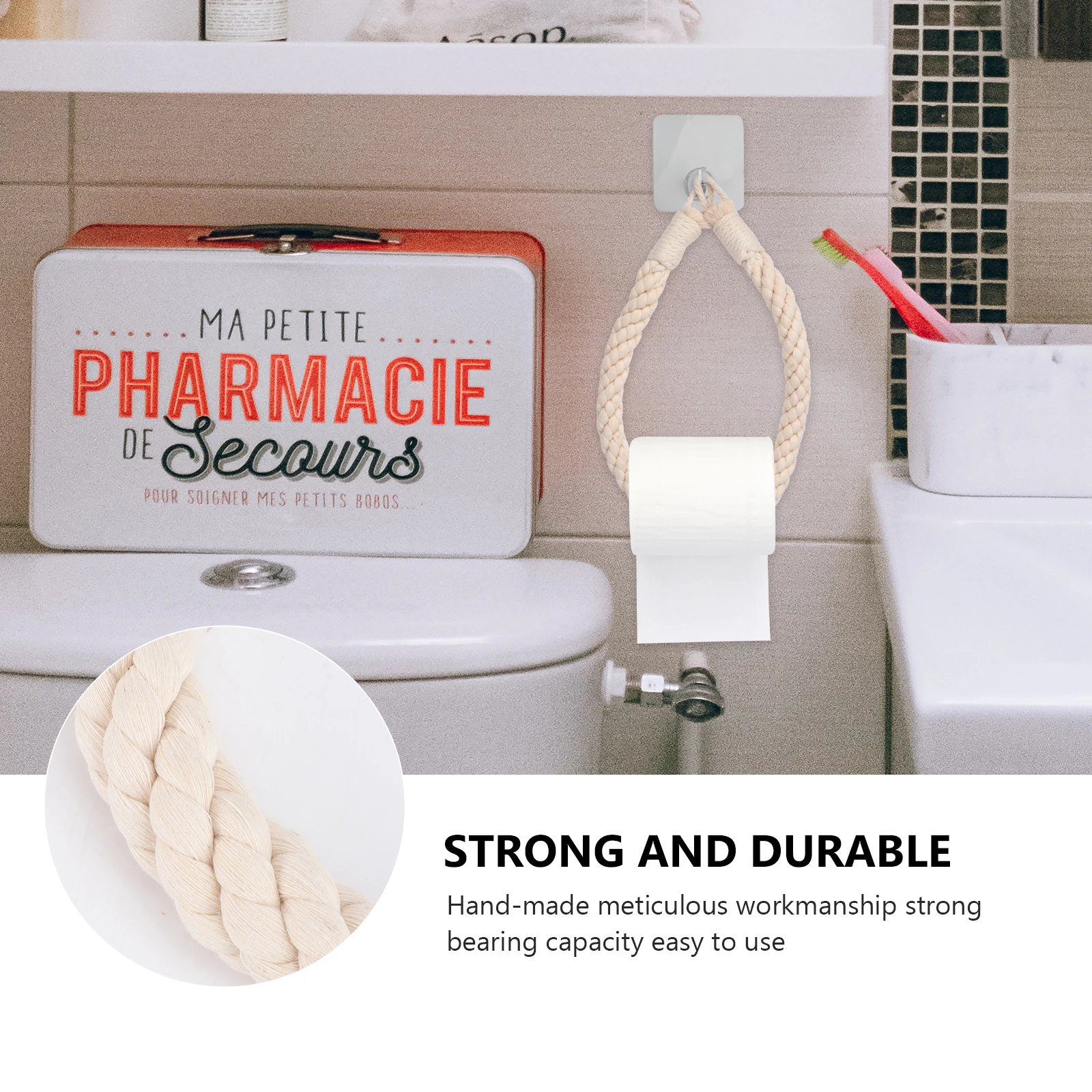 

Wall Hanging Tissue Holder 60cm Cotton Rope Paper Towel Beige Bathroom Toilet Living Room Storage Rack Durable Eco Friendly