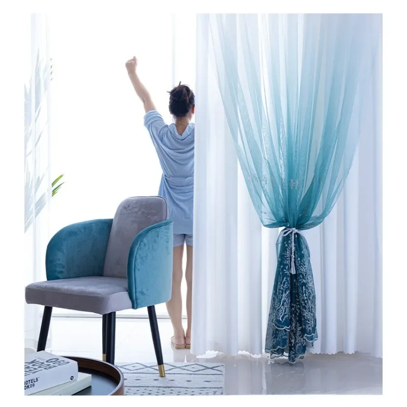 Gradient Embroidered Yarn Custom Size Modern European Curtains for Living dining room bedroom Fabric Finished Product