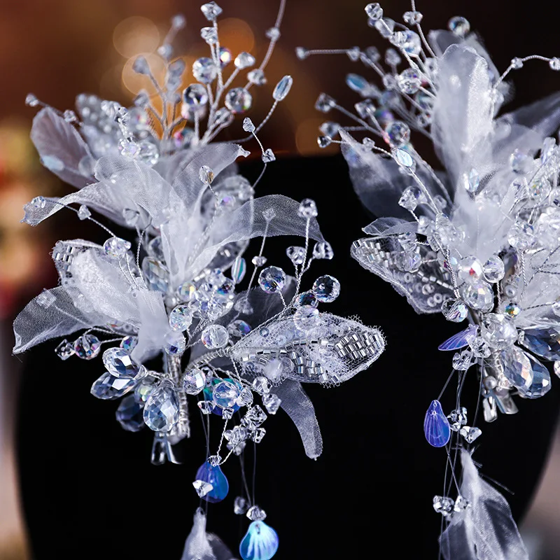 ผ้าโพกศีรษะเจ้าสาวสไตล์เกาหลีเงาพู่กิ๊บติดผม Super Mori สไตล์เส้นด้ายผ้าโพกศีรษะดอกไม้คลิปด้านข้างอุปกรณ์เสริมชุดแต่งงาน