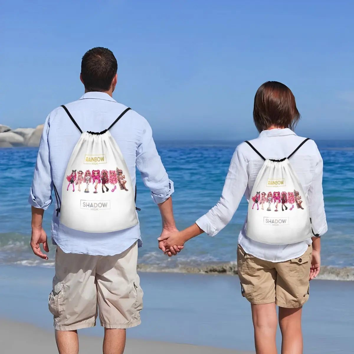 Tas Serut Karakter Pink Rainbow High dan Shadow High Pria Wanita Tas Ransel Latihan Gym Olahraga Lipat