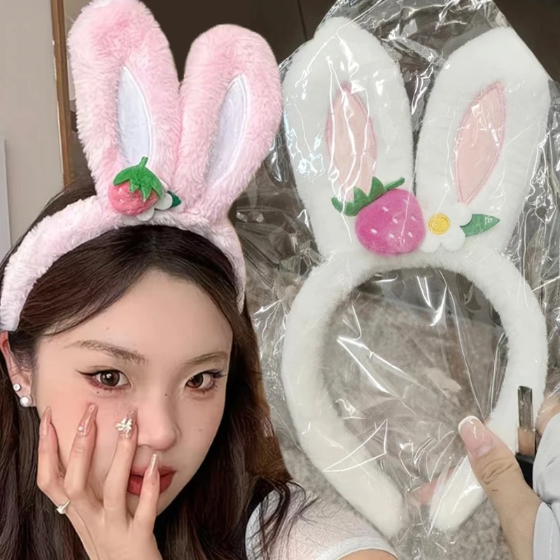 

Imitation Rabbit Fur Cute Rabbit Ears Headband Sweet Romantic Strawberry Flower Soft Fluffy Headbands Hair Accessories Headwear