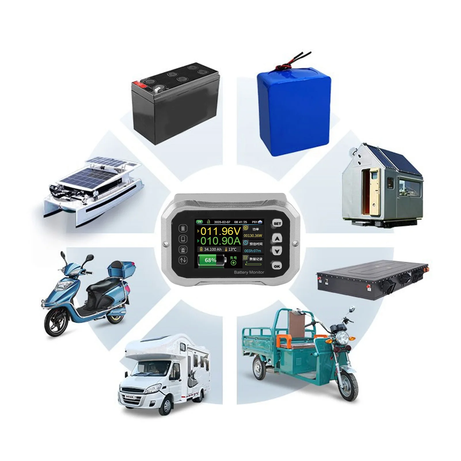 Smart Battery Monitor 600A RV Car Battery Tester 2.4in LED Display for Maintenance