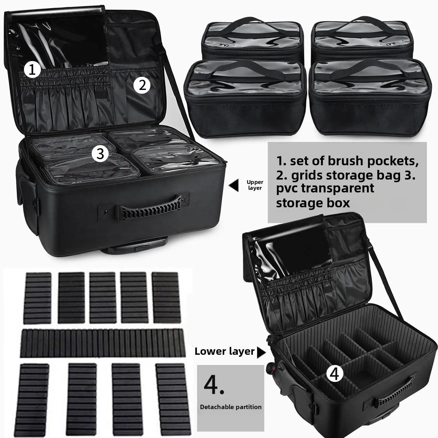 Large-Capacity Makeup Trolley Case Multi-Functional Oxford PU Satchel Rolling Tool Box for Beauty Nail Art Tattoo Fashion