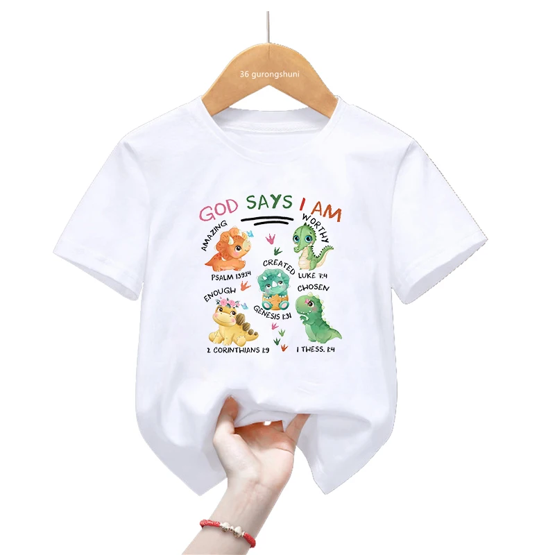 God Says I Am Unicorn/Elephant/Unicorn Graphic Print T Shirt Girls Harajuku Kawaii Kids Clothes Summer Fashion T-Shirt