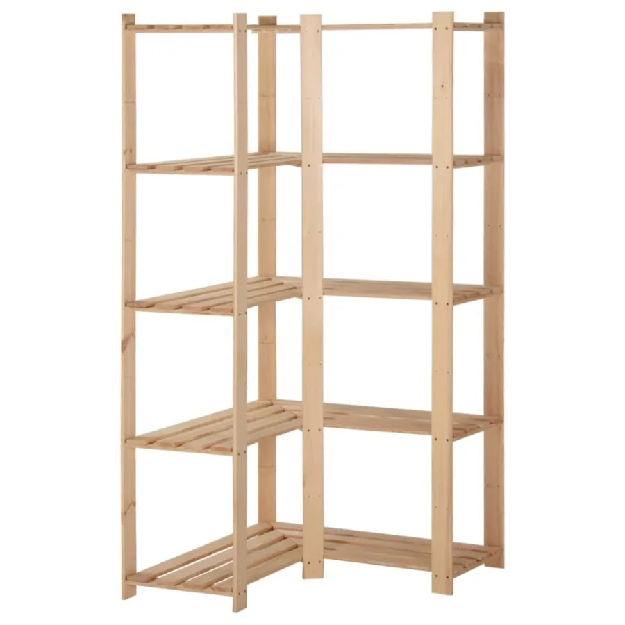 

5Tier Storage Corner Rack 32.5x32.5x66.9 Solid Wood Pine