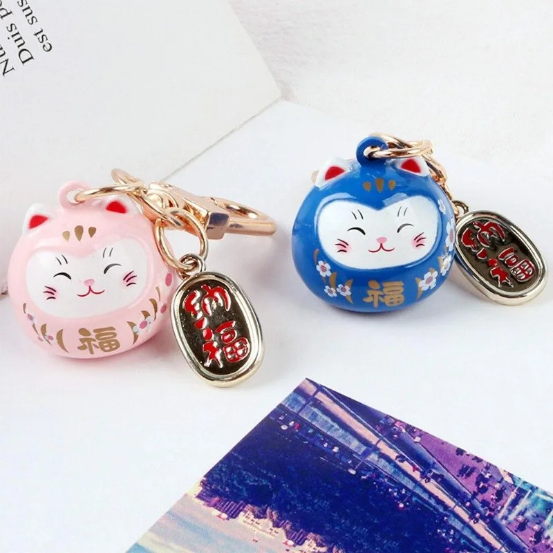 Lucky Cat Keychain Japan Maneki Neko Trinkets Keyrings Car Bag Charm Ornaments Pendant Keyfob Bag Accessories