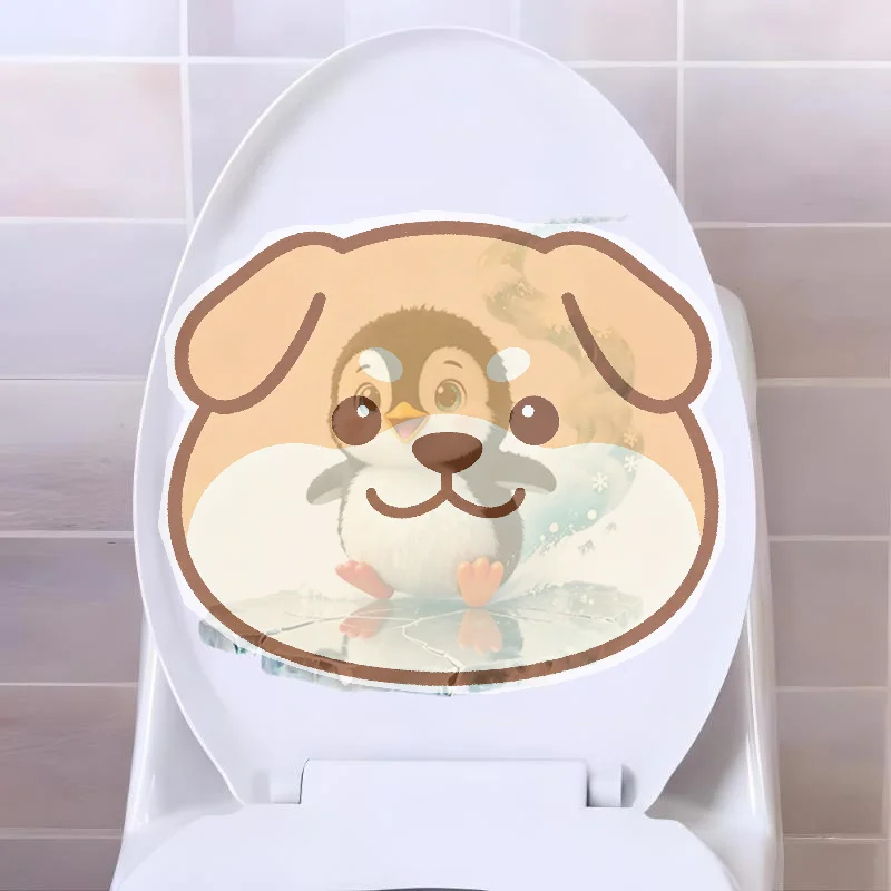 Cartoon Penguin Toilet Sticker Waterproof Self-Adhesive Easy to Peel Wall Decal for Home Bathroom Toilet Lid Decor