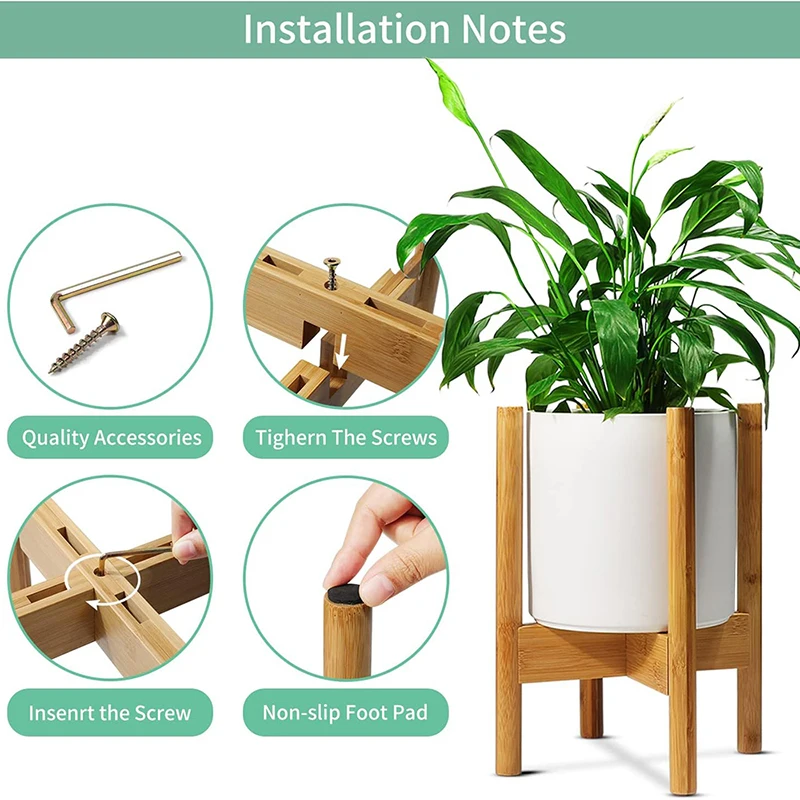 1pc Adjustable Mid-Century Indoor Plant Stand, Stable Natural Bamboo Flower Pot Holder For Planters, Floor Standing Rack (Plante