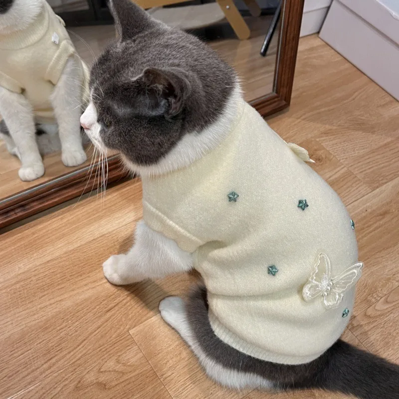 

Удобный и теплый свитер с бантом для домашних животных, осенняя и зимняя одежда для кошек и собак
