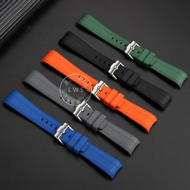 For Omega Seamaster 300 600 21mm rubber strap bracelet soft fluororubber strap, men's curved interface replacement wristband