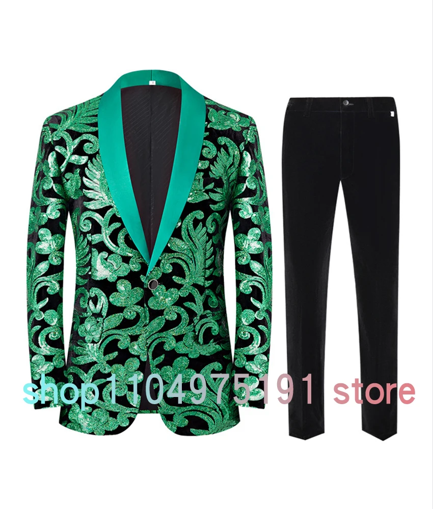 Temperament Men's big floral sequin jacquard tuxedo stage performance suit. Delicate Homecoming Gowns Party Gowns prom dresses