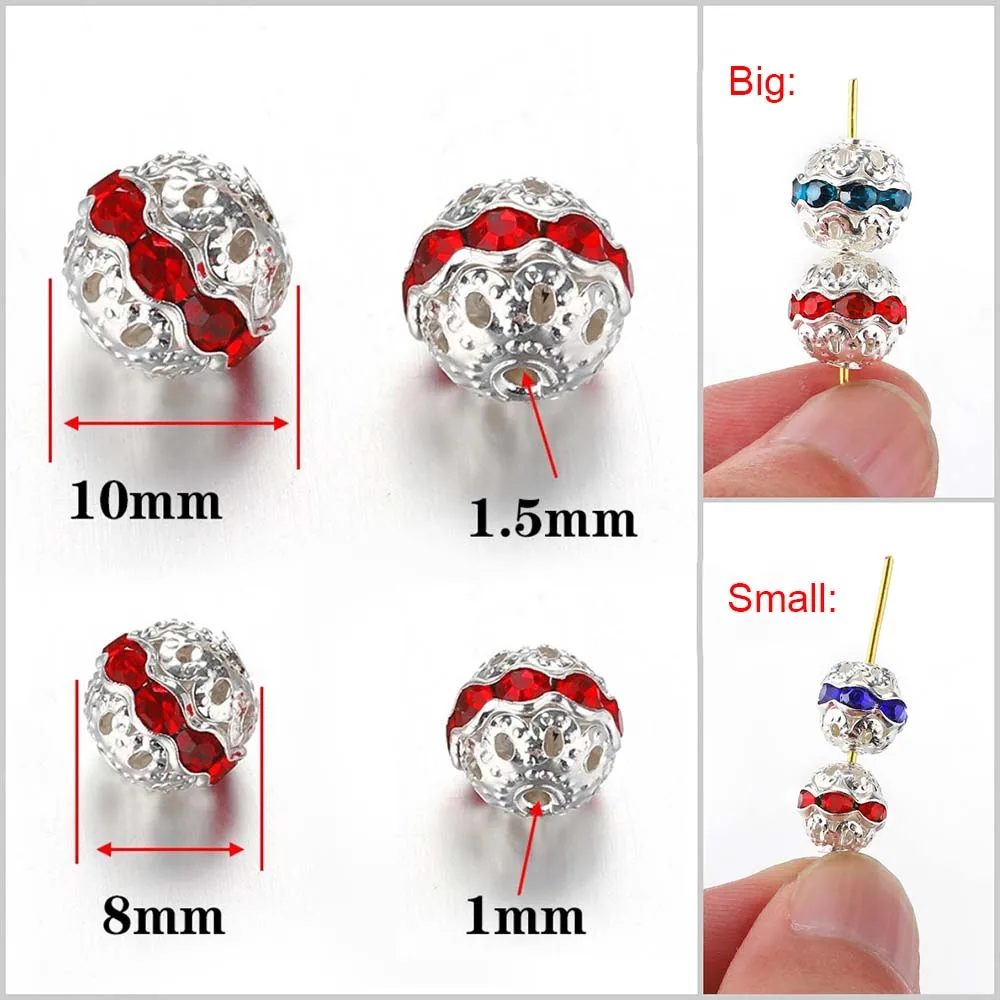 50pcs/Bag 8-10mm Hollow Out Rhinestones Loose Bead Crystal Ball Stopper Spacer Beads for Jewelry Making DIY Bracelets Accessorie