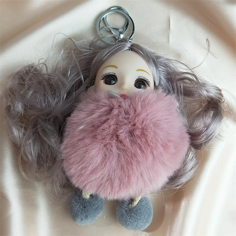 Lovely Cute Long Hair Plush Doll Key Chain Women Girl Alloy Fur Ball Car Bag Accessories Keyring Jewelry Girlfriend Gift KZZZ218