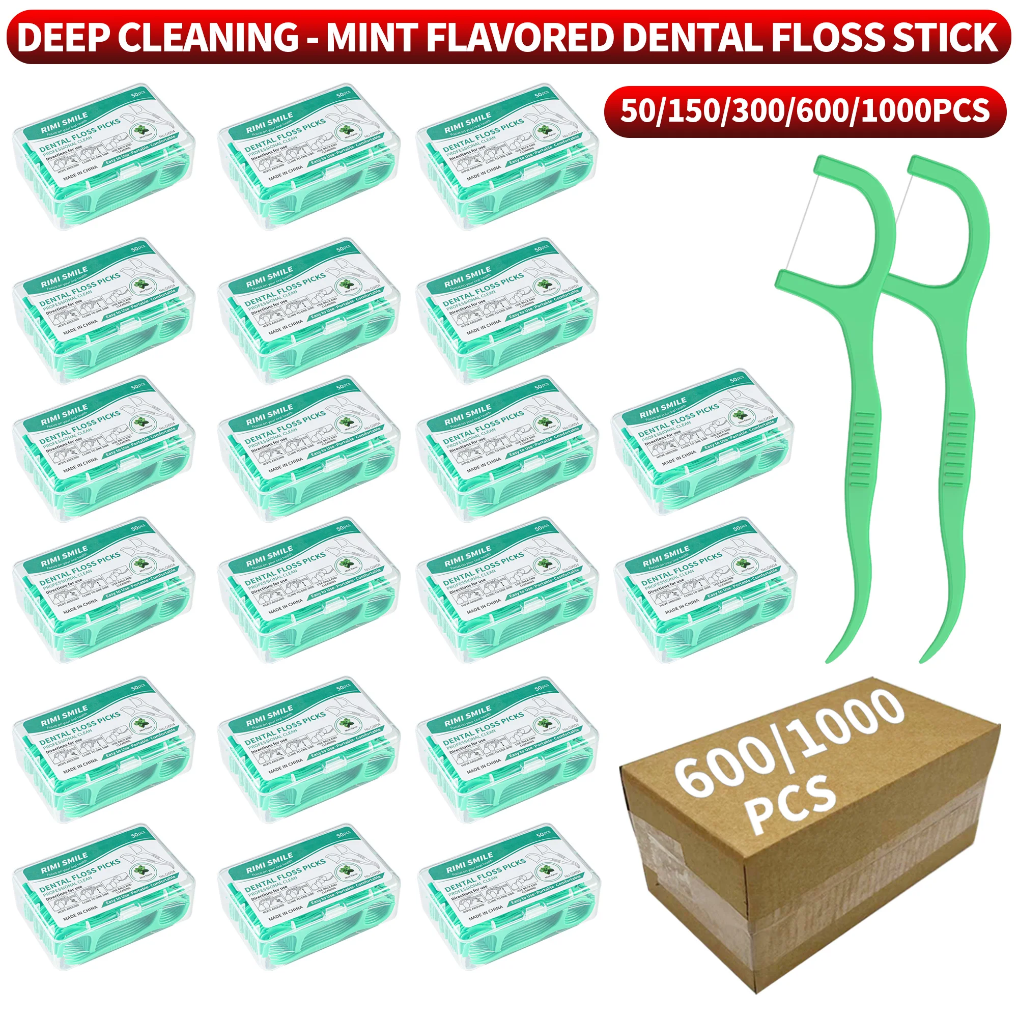 50/150/300/600/1000PCS - Mint Flavored Dental Floss Stick, Deep Cleaning, Available in Bulk, Suitable for Home and Travel Essent