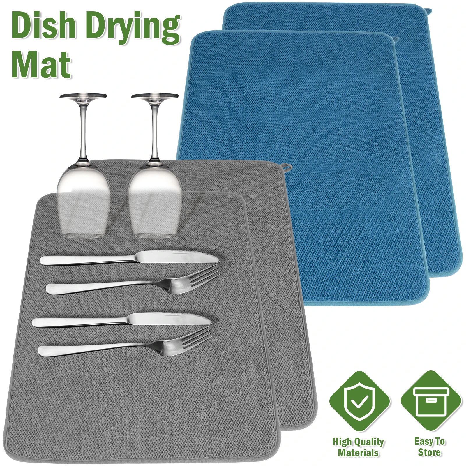 2Pcs Dish Drying Mat for Kitchen Counter 24 x 17 Inch Absorbent Microfiber Dishes Drainer Mats Kitchen Dish Drying Mat Absorbent