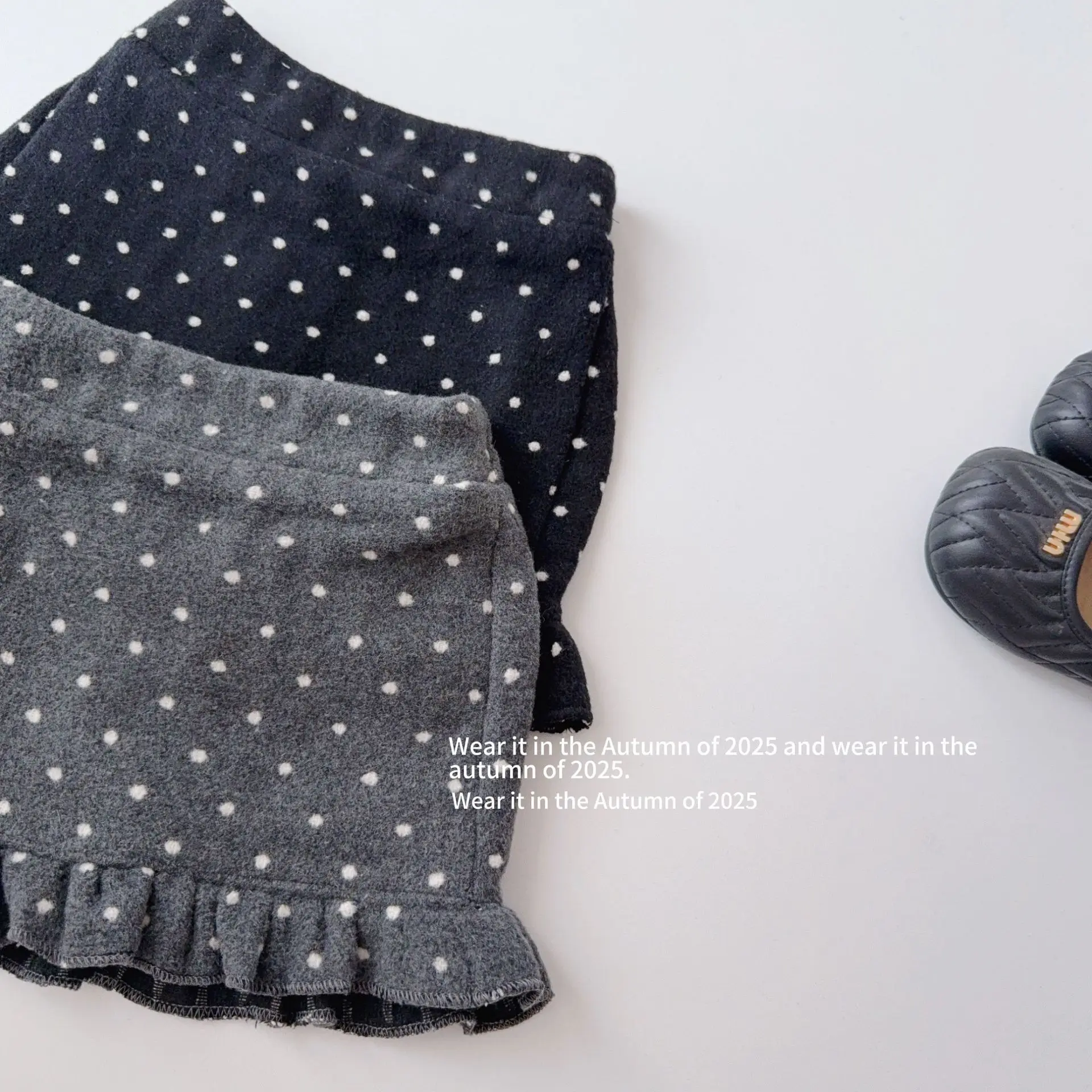 تنورة صوفية ملابس كورية مع تنورة خريفية من الدانتيل المنقط للأطفال بخصر عالٍ جديد تنورة بخصر مطاطي