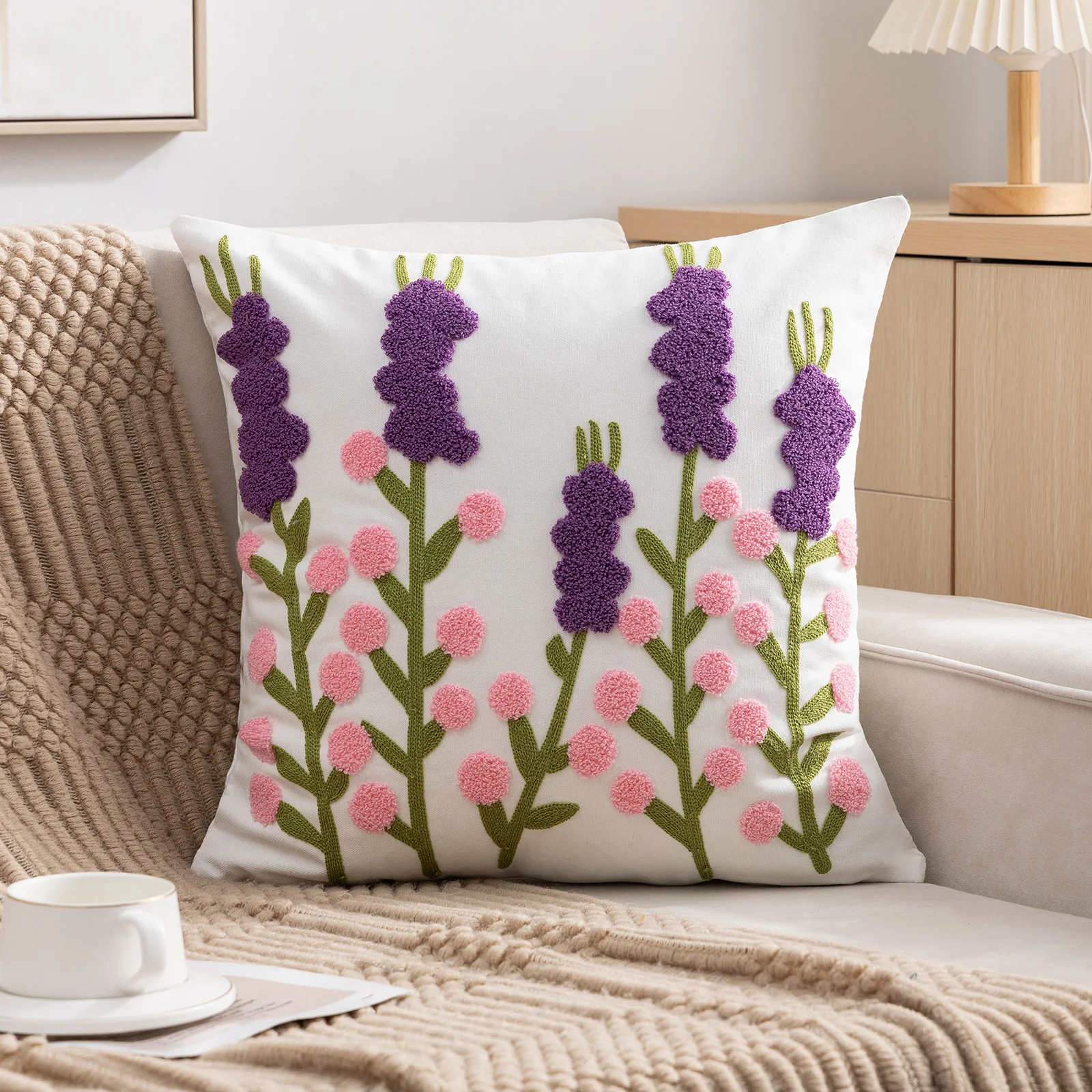 Pastoral Style Towel Flower Embroidery Pillowcase Funda Cogines De 45X45 Cotton Throw Pillow Cushion Covers Decor Home and Sofa