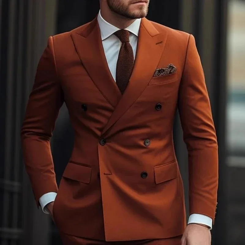 

Casual British Style Men's Two-Piece Suit Wedding Groomsmen Host Fashionable Urban Men's Western Wear Polyester Blend Fabric