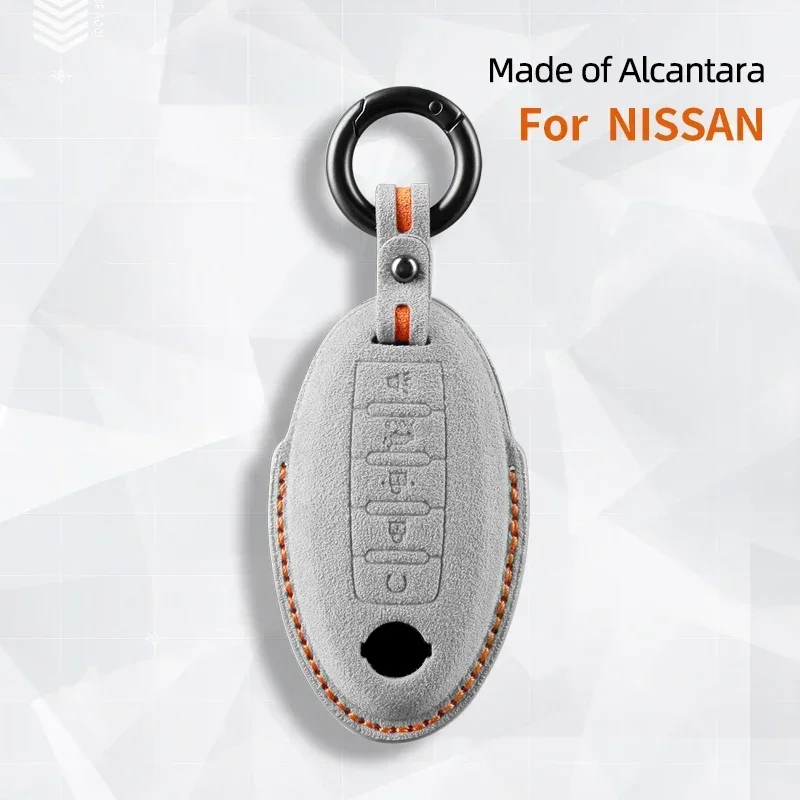 

Alcantara Car Key Fob Case Cover Holder For Nissan Smart Remote Auto Key Car Accessories with Keychians Full Protection Buckle