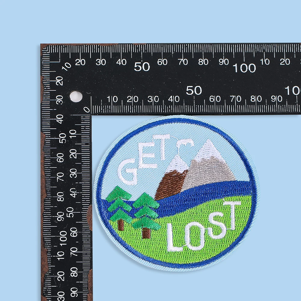 Outdoor Hiking Theme Ironing Sew Iron on GET LOST Embroidered Clothes Patches for Clothing Jeans Backpacks Decor Wholesale