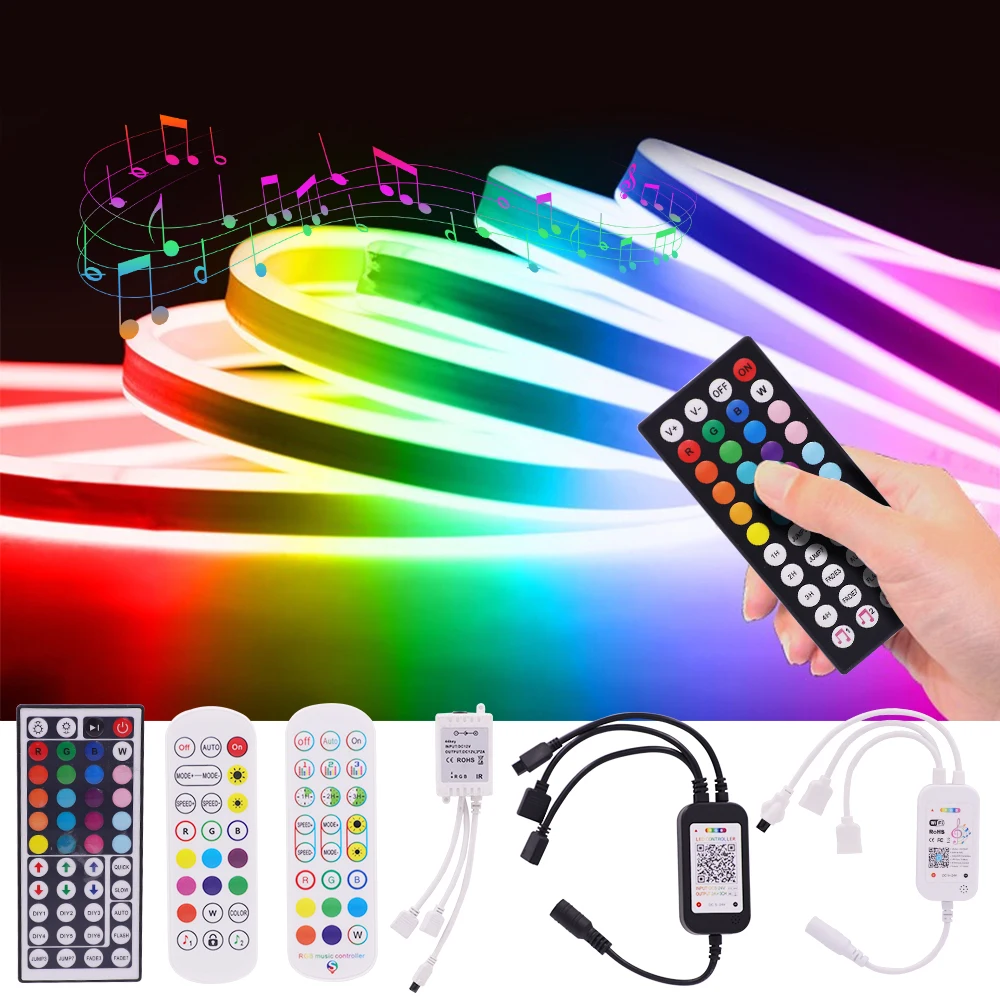 12V RGB Neon Light 5x11mm Neon Rope Flexible Strip Waterproof Silicone Tube Light 3535 108Led Tuya Wifi Bluetooth Remote Control